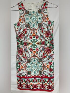 London Times Women’s Sz 2 Geometric Floral Sheath Dress Sleeveless, Colorful